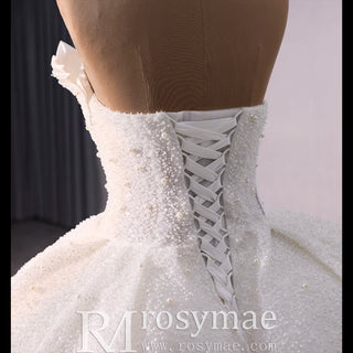 Elegant Puffy Skirt Sweetheart Wedding Dress with Pearls