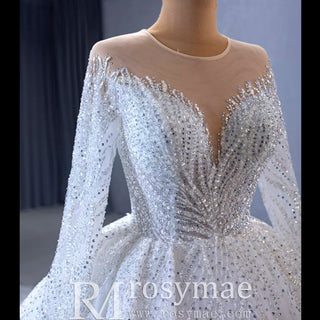 Gorgeous Beaded Wedding Dress Long Sleeve Dubai Wedding Gown