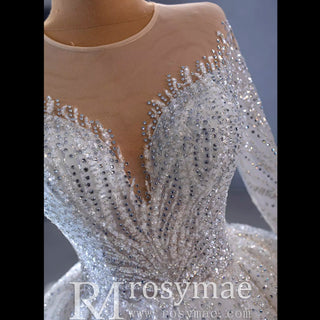 Gorgeous Beaded Wedding Dress Long Sleeve Dubai Wedding Gown