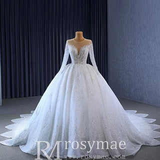 Gorgeous Beaded Wedding Dress Long Sleeve Dubai Wedding Gown