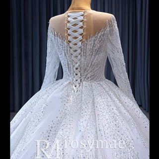 Gorgeous Beaded Wedding Dress Long Sleeve Dubai Wedding Gown