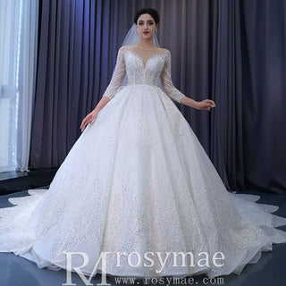 Gorgeous Beaded Wedding Dress Long Sleeve Dubai Wedding Gown