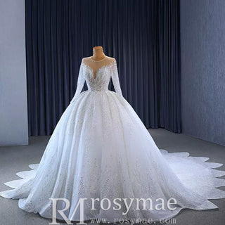 Gorgeous Beaded Wedding Dress Long Sleeve Dubai Wedding Gown