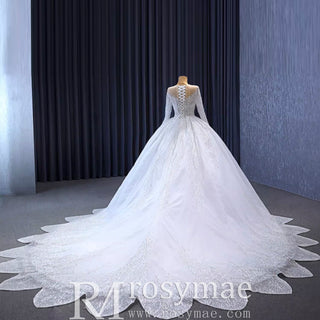 Gorgeous Beaded Wedding Dress Long Sleeve Dubai Wedding Gown