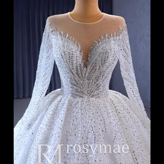 Gorgeous Beaded Wedding Dress Long Sleeve Dubai Wedding Gown