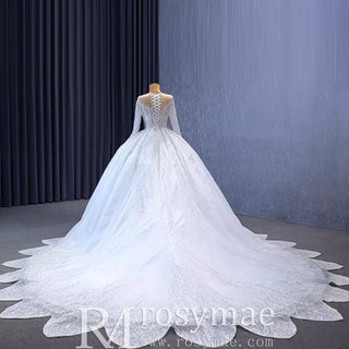 Gorgeous Beaded Wedding Dress Long Sleeve Dubai Wedding Gown