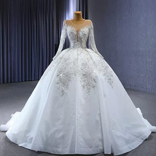 Luxury Dubai Long Sleeve Beaded Sequins Puffy Wedding Dress