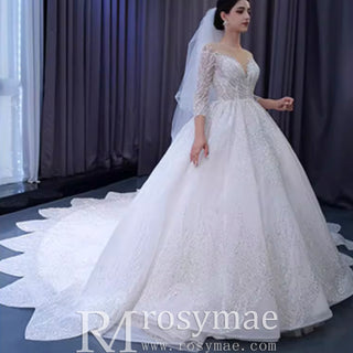 Gorgeous Beaded Wedding Dress Long Sleeve Dubai Wedding Gown