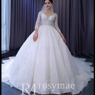 Gorgeous Beaded Wedding Dress Long Sleeve Dubai Wedding Gown