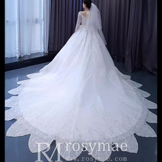 Gorgeous Beaded Wedding Dress Long Sleeve Dubai Wedding Gown