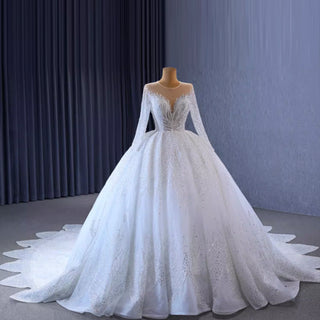Gorgeous Beaded Wedding Dress Long Sleeve Dubai Wedding Gown