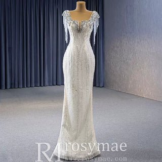 Gorgeous White Mermaid Beading Detachable Cascading Ruffles Wedding Dresses