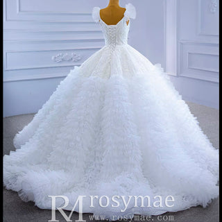 Vintage Tiered Ruffle Puffy Wedding Dress Princess Bridal Gown