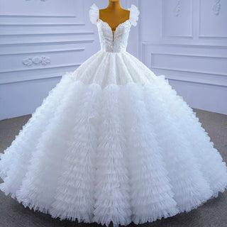 Vintage Tiered Ruffle Puffy Wedding Dress Princess Bridal Gown