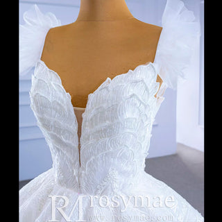 Vintage Tiered Ruffle Puffy Wedding Dress Princess Bridal Gown