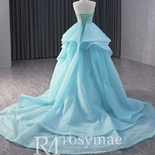 Ruffle Beaded Wedding Dress with Overskirt Strapless Formal Gown