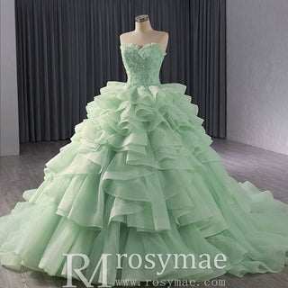 High-end Light Green Ruffles Prom Gown Ball Gown Quinceanera Dress