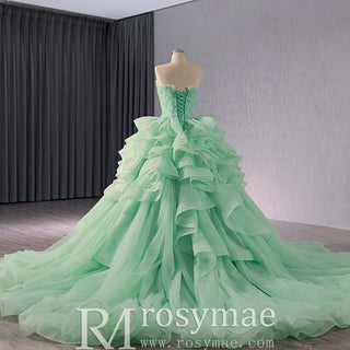 High-end Light Green Ruffles Prom Gown Ball Gown Quinceanera Dress