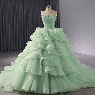 High-end Light Green Ruffles Prom Gown Ball Gown Quinceanera Dress