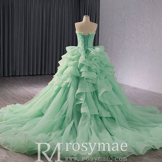 High-end Light Green Ruffles Prom Gown Ball Gown Quinceanera Dress