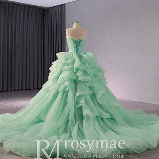 High-end Light Green Ruffles Prom Gown Ball Gown Quinceanera Dress