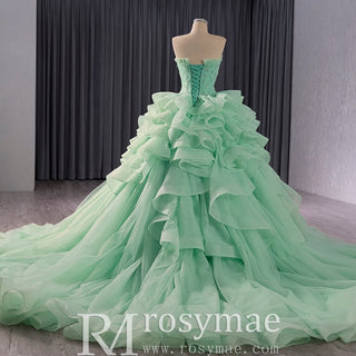 High-end Light Green Ruffles Prom Gown Ball Gown Quinceanera Dress