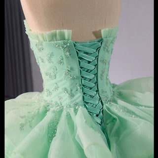 High-end Light Green Ruffles Prom Gown Ball Gown Quinceanera Dress