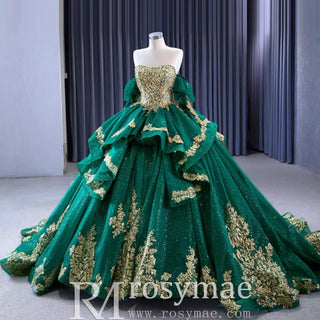 Sparkly Ball Gown Wedding Gown Quinceanera Dress with Detachabale Sleeves