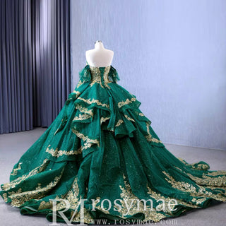 Sparkly Ball Gown Wedding Gown Quinceanera Dress with Detachabale Sleeves