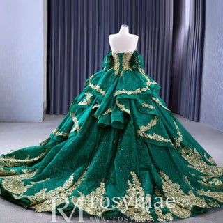 Sparkly Ball Gown Wedding Gown Quinceanera Dress with Detachabale Sleeves