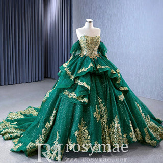 Sparkly Ball Gown Wedding Gown Quinceanera Dress with Detachabale Sleeves