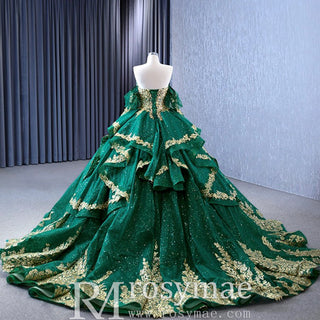 Sparkly Ball Gown Wedding Gown Quinceanera Dress with Detachabale Sleeves