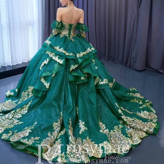 Sparkly Ball Gown Wedding Gown Quinceanera Dress with Detachabale Sleeves