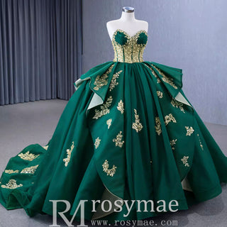 High-end Vintage Pearl Sequins Ruffles Prom Dress Quinceanera Gown