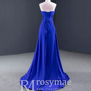A-line Luxury Prom Dress Beaded Evening Gown with Leg Slit