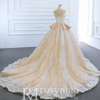 Strapless Champagne Sweetheart Ball Gown Wedding Dress