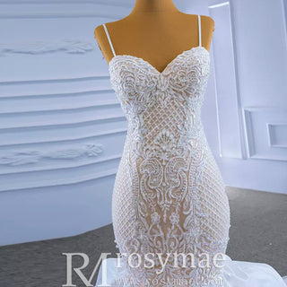 Luxury Spaghetti Straps Mermaid Wedding Dress with Ruffle Skirt