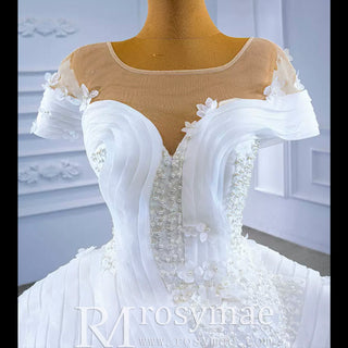 Mermaid Appliques Pearls Cap Sleeve Unique Wedding Dress