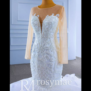 Luxury Mermaid Ruffle Wedding Dress with Long Sleeves