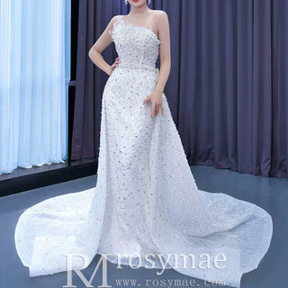 Beaded Pearl Mermaid Wedding Dresses with Detachable Skirt