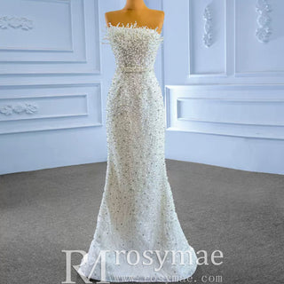 Beaded Pearl Mermaid Wedding Dresses with Detachable Skirt