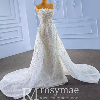 Beaded Pearl Mermaid Wedding Dresses with Detachable Skirt