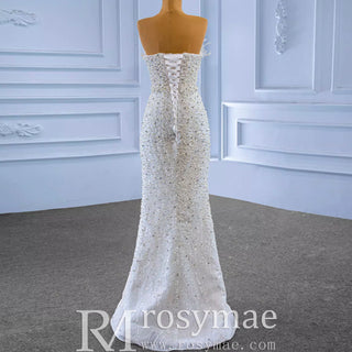 Beaded Pearl Mermaid Wedding Dresses with Detachable Skirt