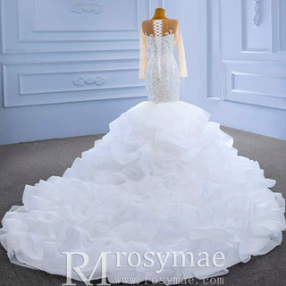 Luxury Mermaid Ruffle Wedding Dress with Long Sleeves