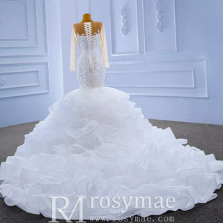 Luxury Mermaid Ruffle Wedding Dress with Long Sleeves