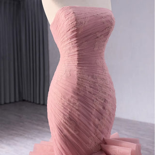 High-End Blushing Pink Cascading Ruffles Flower Mermaid Prom Dresses