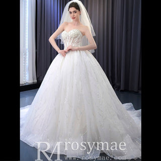 Luxury Sweetheart Neckline Ball Gown Wedding Dress Sheer Bodice