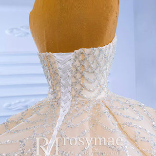 Strapless Beaded Champagne Ball Gown Wedding Dress