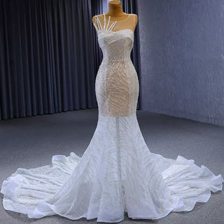 Sexy Scoop Mermaid Wedding Dress Beaded Sheer Bridal Gown