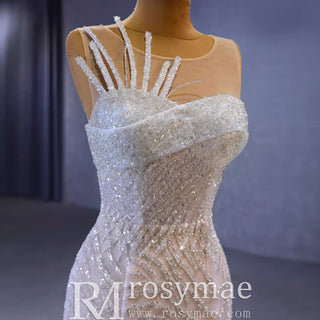 Sexy Scoop Mermaid Wedding Dress Beaded Sheer Bridal Gown